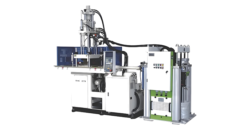 Exploded view diagram showing the main components of an injection molding machine