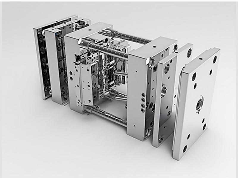 Injection molding machine with mold open showing the manufacturing process
