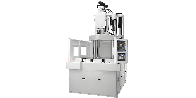 Technical specification chart showing various injection molding machine models and their key parameters