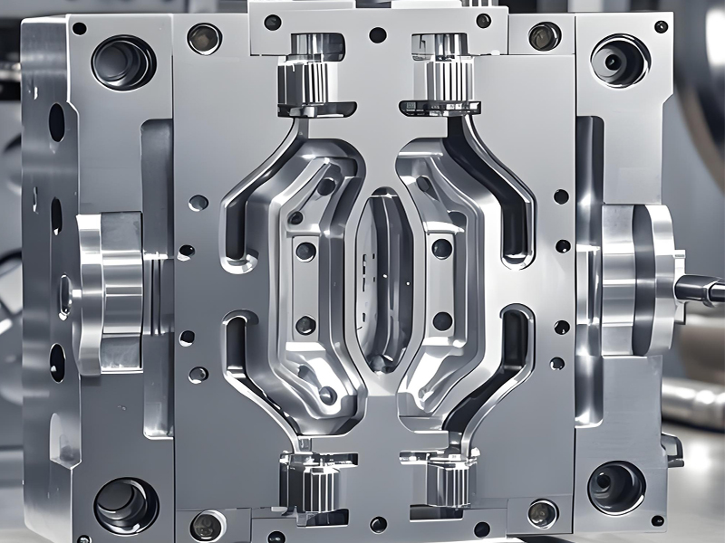 Thermoset injection molding process showing curing stage of plastic components