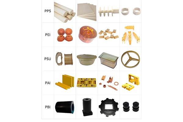 Various plastic materials used in injection molding showing different granules and properties
